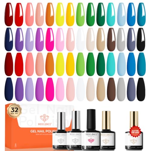 Nude Gel Nail Polish Set 28 Colors Glitter 32pcs - Rainbow Variation