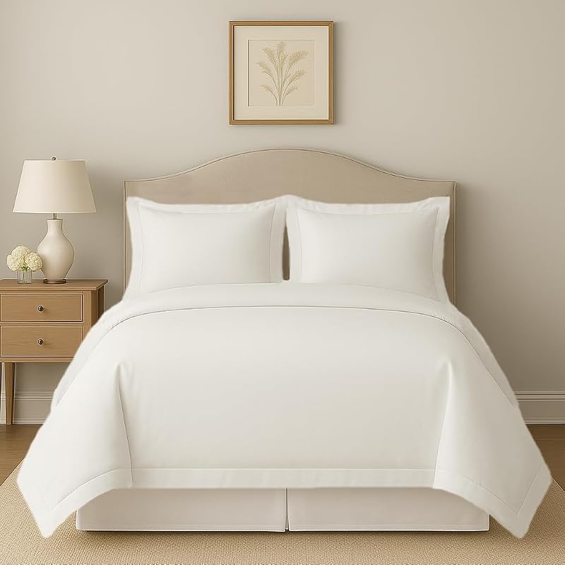Super King Duvet Cover Set 108x98 White Egyptian Cotton with Hidden Zipper & Corner Ties