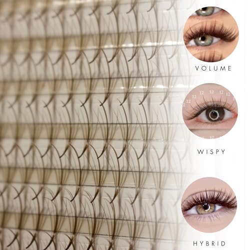 Wispy Promade Fans Box - Black & Brown - C,CC, D Curl - Mix multiple sizes in 1 | Easy pick-up | Premade volume fans for eyelashes extensions (BROWN | XXL BOX 1200 FANS, D Curl 9-13mm)