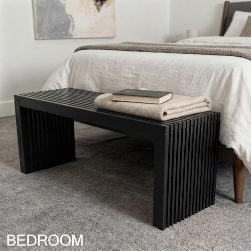 SWEVEN Waterfall Black Bamboo Bench 36in | Narrow Entryway Dining Outdoor