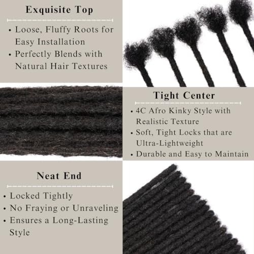 0.2cm Locs Human Hair Dreadlock Extensions - 10 Inch, 20 Strands, Natural Black, Variation of THIS listing
