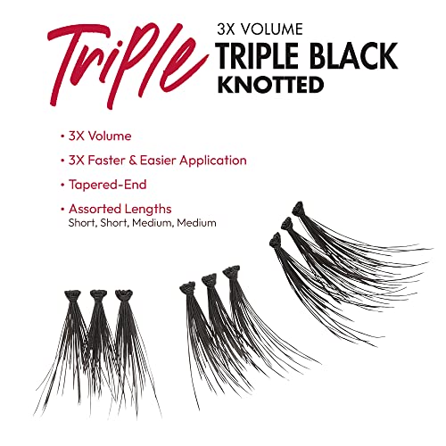 iENVY False Eyelashes Triple Black Knotted Individual Trio Lashes 3X Volume Reusable Eyelash Clusters (S/M)