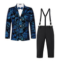 MAGE MALE Boys 3 Pieces Suit Colour Jacquard Slim Fit Jacket Pants Set for Wedding Prom Party Tuxedo with Kids Suspenders