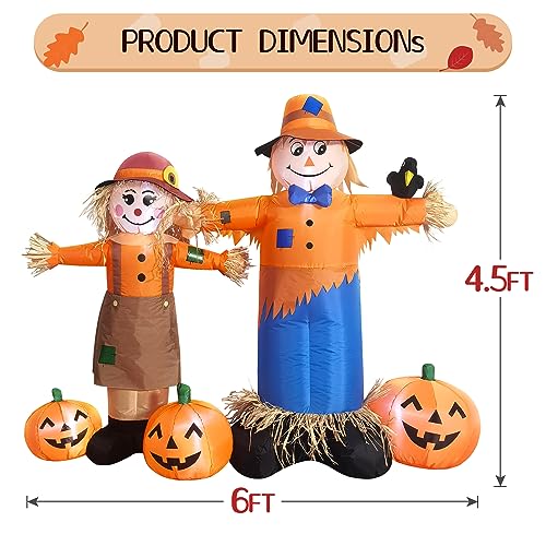 6ft Inflatable Halloween Pumpkin & Scarecrow Decor with LED Lights - Fall Yard Decoration - Variation of Scarecrow-Two