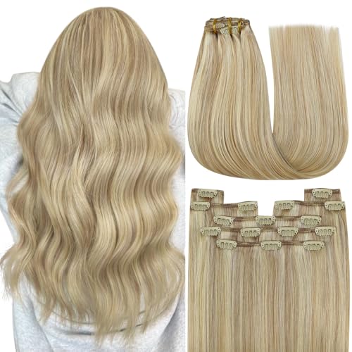 YoungSee Blonde Clip-In Hair Extensions 12 Inch Light Blonde Highlights Easy to Wear - Variation of Clip-B-#16/22 Blonde Highlights