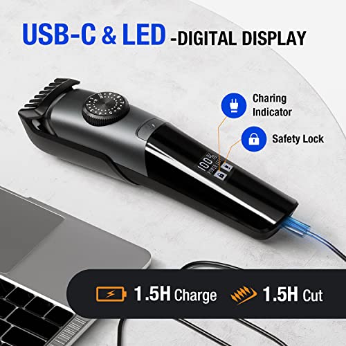 Waterproof Beard Trimmer for Men - Adjustable Cordless Grooming Device with LED Display