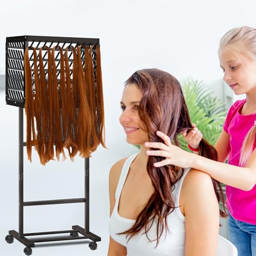 Black Braiding Hair Rack with 150 Pegs, Tri-Sided Stand for Hair Stylists