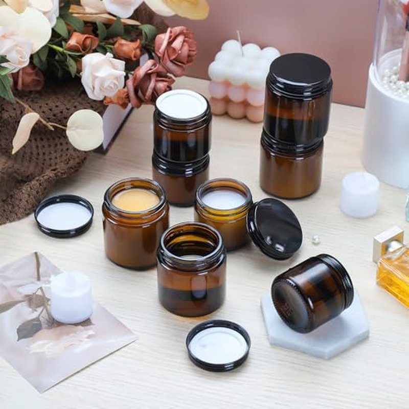 2oz Amber Glass Jars with Lids - 48 Pack Cosmetic Containers for Travel, Cream & Lotion