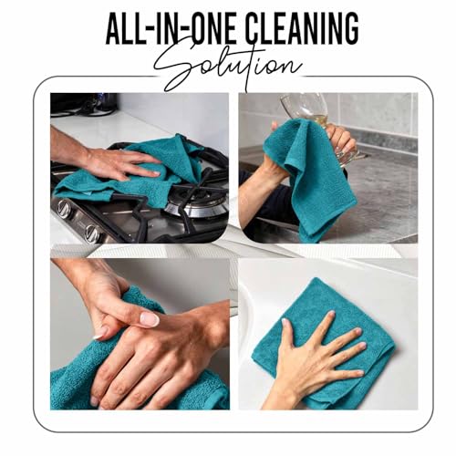 RIVERSIDE Pack of 24 Wash Cloths for Showering, 12 x 12 Inches, Super Soft & Absorbent, 100% Cotton Washcloths Premium Quality Flannel Face Cloths for Bathroom, Gym, Spa (Teal, 24 Pack)