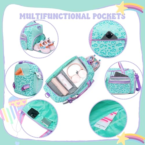 Kids Rolling Duffle Bag with Wheels for Girls - Travel Overnight Bag with Makeup and Toiletry Bag - Dance Bag for Women