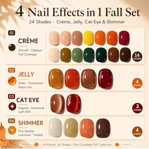 Autumn Gel Nail Polish Set A1-Fall Harvest - 24 Colors 15ml HEMA-Free, Salon-Quality Manicure Kit
