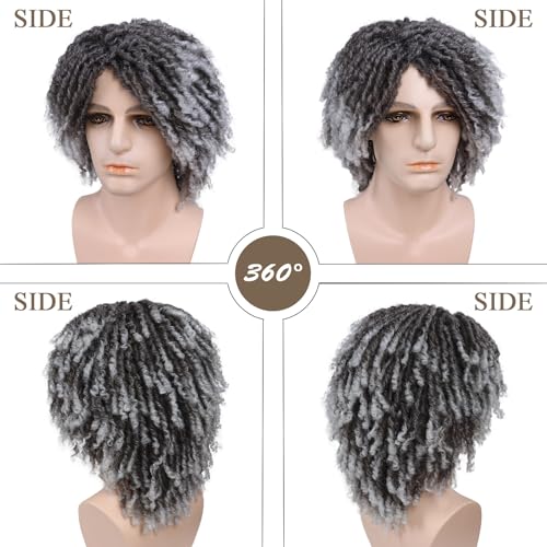 Ombre Grey Dreadlock Wig for Men 14 Inch Braided Fake Dreads with Bangs