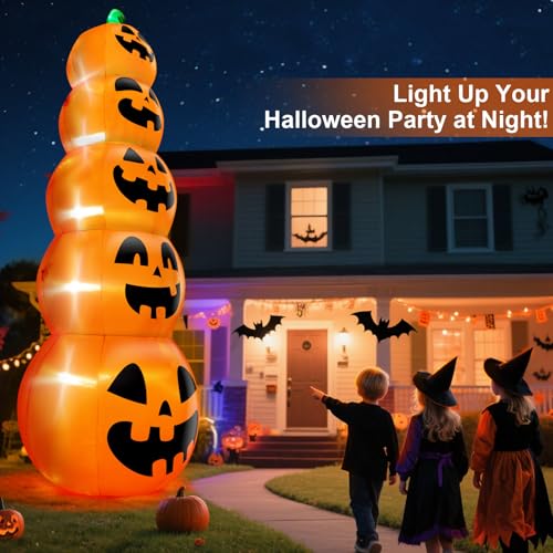 14 FT Inflatable Pumpkins Halloween Yard Decor - Stacked Pumpkin Tower with Lights