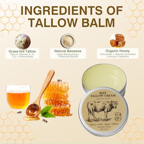 Beef Tallow and Honey Face Moisturizer Set - 2.5 Oz Pack of 2 Natural Skin Care