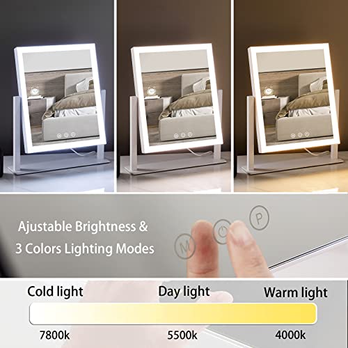 Lighted Makeup Mirror with Lights, 3 Color Modes, 5X Magnification, 360° Rotation - White