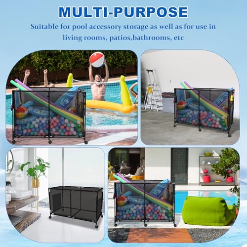 Large Pool Float Storage Rack - 271 Gallon Capacity, Metal Frame, Wheels