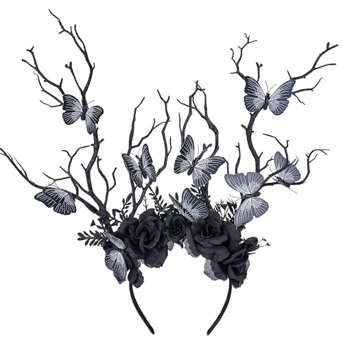 Black Butterfly Branch Headband - Handmade Forest-Themed Hair Accessory for Women & Girls - Variation: Black-Butterfly