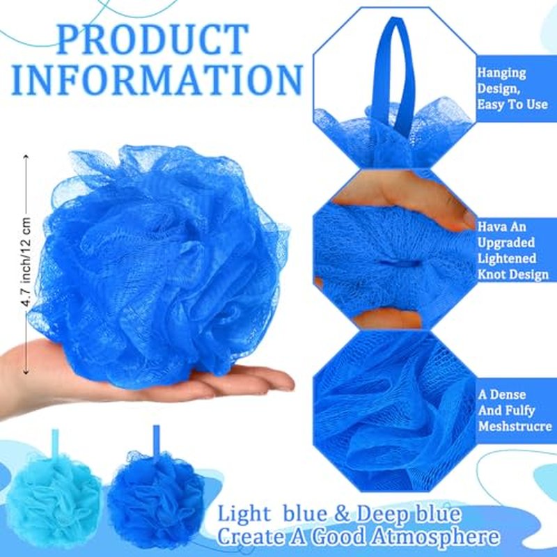 24 Pcs Bath Loofah Sponge Blue Loofah Exfoliating Body Scrubber Shower Sponge 50g Mesh Pouf Balls Gift Basket for Baby Shower Women Men Bathing Accessories Gift Bucket(Blue)