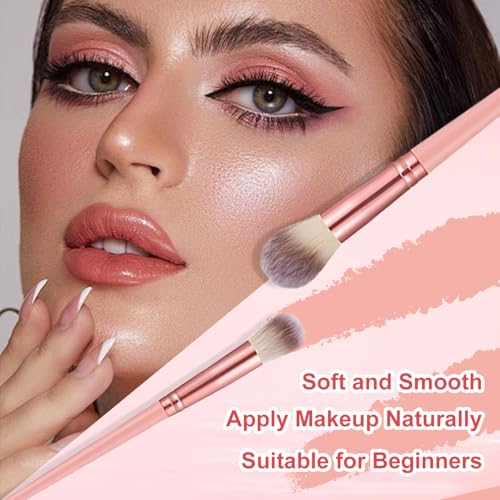 Pink Makeup Brush Set with Case - 61 Professional Synthetic Face & Eye Brushes
