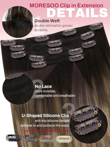 Moresoo Balayage Dark Brown to Toffee Blonde Clip-In Hair Extensions 12 Inch 80g