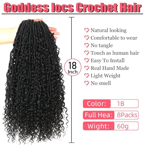 18 Inch Goddess Locs Crochet Hair 8 Packs - Soft Boho Faux Locs for Black Women 1B# Variation of THIS listing