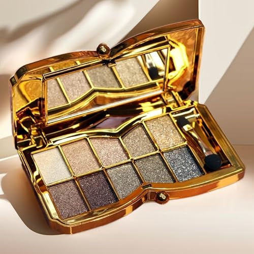 Glitter Eyeshadow Palette 10 Colors Shimmer Eyeshadow Palette Highly Pigmented Gold Pigmented Shimmer Glitter Long Lasting Waterproof Eye Shadow (5# Champagne Color)
