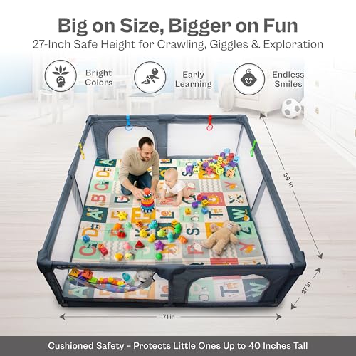 Large Baby Playpen with Mat 71x59 Inch Safety Play Yard for Toddlers Indoor & Outdoor