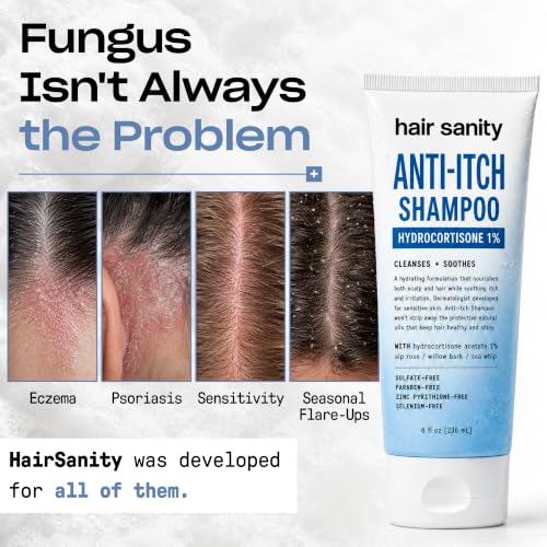 Hydrocortisone 1% Shampoo for Itchy Flaky Dry Scalp Relief - Salon Quality, Hypoallergenic, Safe for Color-Treated Hair