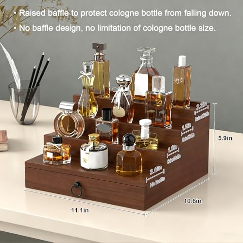 Mocha 4-Tier Cologne Organizer for Men Wooden Perfume Stand with Hidden Storage