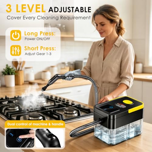 Portable Handheld Steam Cleaner 1.9 Qt with Digital Display Black & Yellow