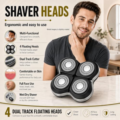 Silver 2-Pack Shaver Replacement Heads Compatible with Freebird FlexSeries Pro — Precision 4-Blade System