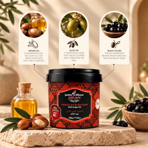 Moroccan Black Soap with Argan Oil – Natural Body Exfoliant & Hydrating Cleanser 500g