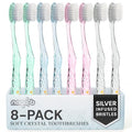 Nano-b 8-Pack Manual Toothbrushes for Adults with Sensitive Gums — Silver Bristles, Soft/Medium, Travel Case