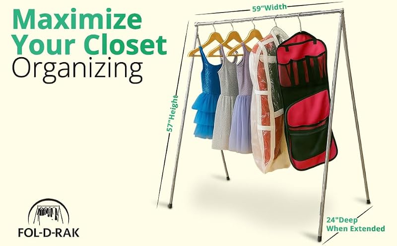 Portable Folding Clothing Rack with Carry Bag - Lightweight Aluminum Garment Stand, 60 lb Capacity, Travel & Event Use