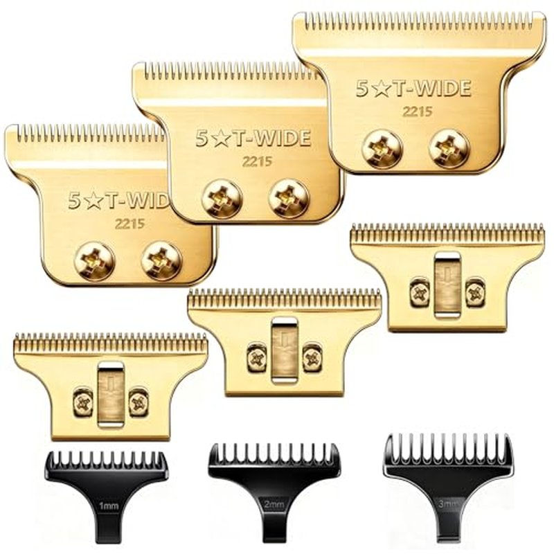 2215 Adjustable Replacement T Wide Blades compatible with Wahl 5 Star Serise Detailer Li Trimmer 8081 and 8171 Models (Gold(3PCS))