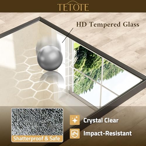 TETOTE Matte Black 48x24 Inch Beveled Bathroom Mirror with Frame for Over Sink