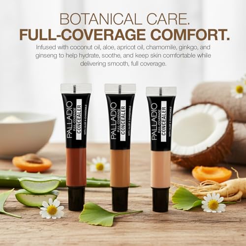 Palladio Full Coverage Concealer - Creamy Face & Under Eye Formula, Disguises Dark Circles, Blemishes, Fine Lines, Evens Skin Tone (Mocha)