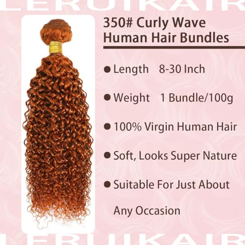 Orange 350 Ginger Curly Human Hair Bundles - 18 Inch Brazilian Unprocessed Kinky Wave