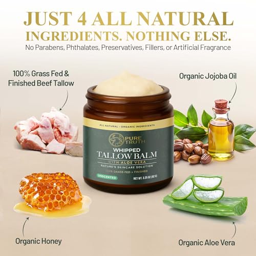 Unscented Whipped Tallow and Honey Balm - 3.25 Ounce Grass Fed Beef Skin Moisturizer