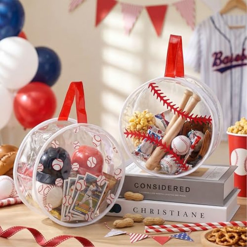 24 Pcs Baseball Clear Makeup Bag with Zipper Bulk Sport Goodie Clear PVC Pouch Organizer Waterproof Travel Case for Woman Team Gifts Birthday Decorations Supplies
