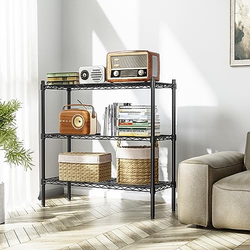 Heavy Duty Wire Shelving 3-Tier Storage Rack Black - Adjustable Metal Organizer