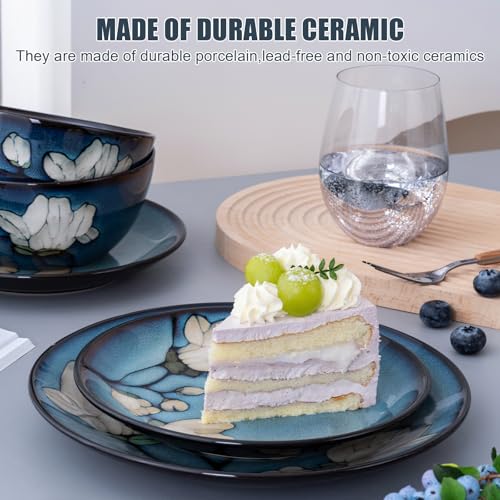 Blue Stoneware Dinnerware Set 12 Pieces for 4 - Classic Blue Variation