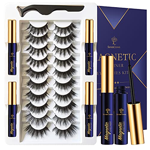 Magnetic Eyelashes with Eyeliner Kit - 10 Pairs Reusable 3D Natural Look