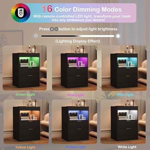 Yusong RGB LED Nightstand with Charging Station - Black 001