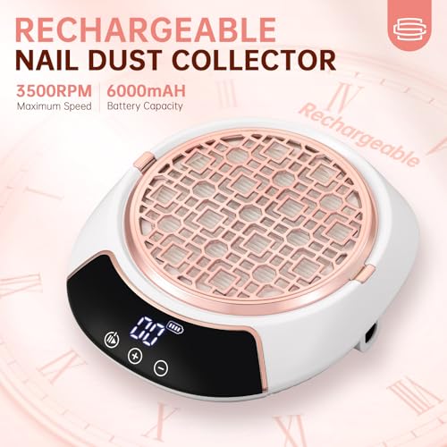 Cordless Nail Dust Collector for Salon & Home - White