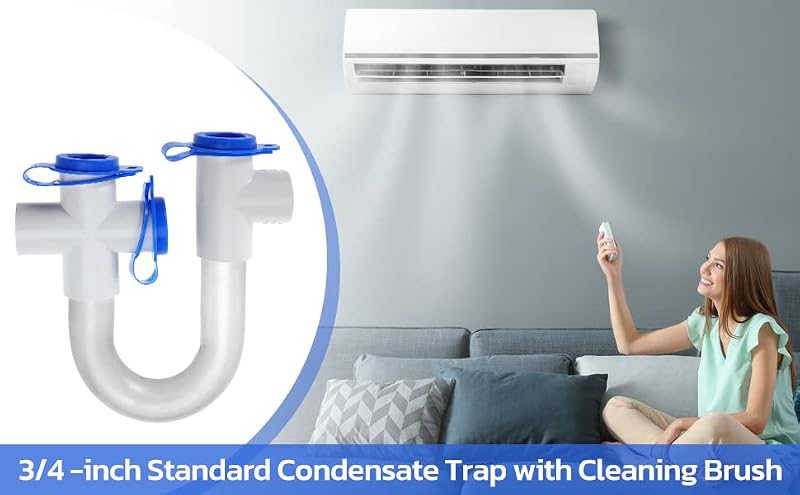 10 Pack 3/4" PVC Condensate Trap with 21" Flexible Cleaning Brush for HVAC Drainage
