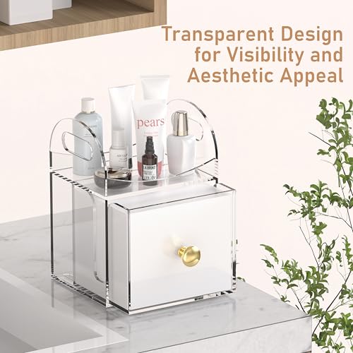 Dual-Purpose Acrylic Face Towel Storage Box with Drawer - Compatible with XL Towels & Makeup Organizer