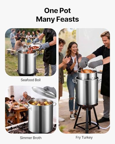 42 Quart Stainless Steel Stockpot with Strainer Lid and Handle - Heavy Duty Commercial Cookware