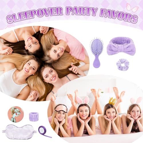 Purple Sleepover Party Supplies Set with Eye Mask Headband & Scrunchies - 1 Pack
