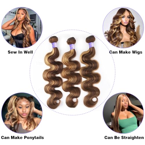 14-16-18 Inch Honey Blonde Ombre Human Hair Bundles - Body Wave, 3 Pack, 12A Virgin Remy
